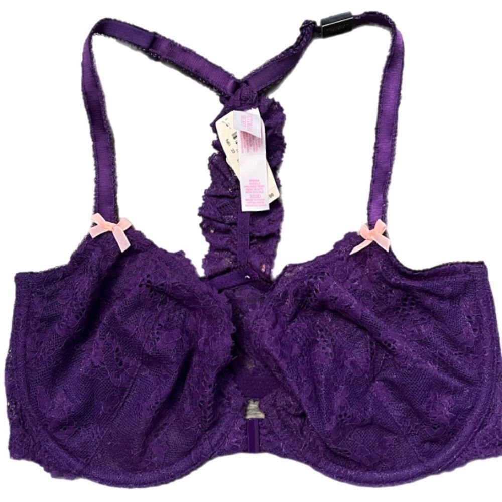 Victorias Secret Dream Angels Unlined Demi Racerback Lace bra 32DD Purple